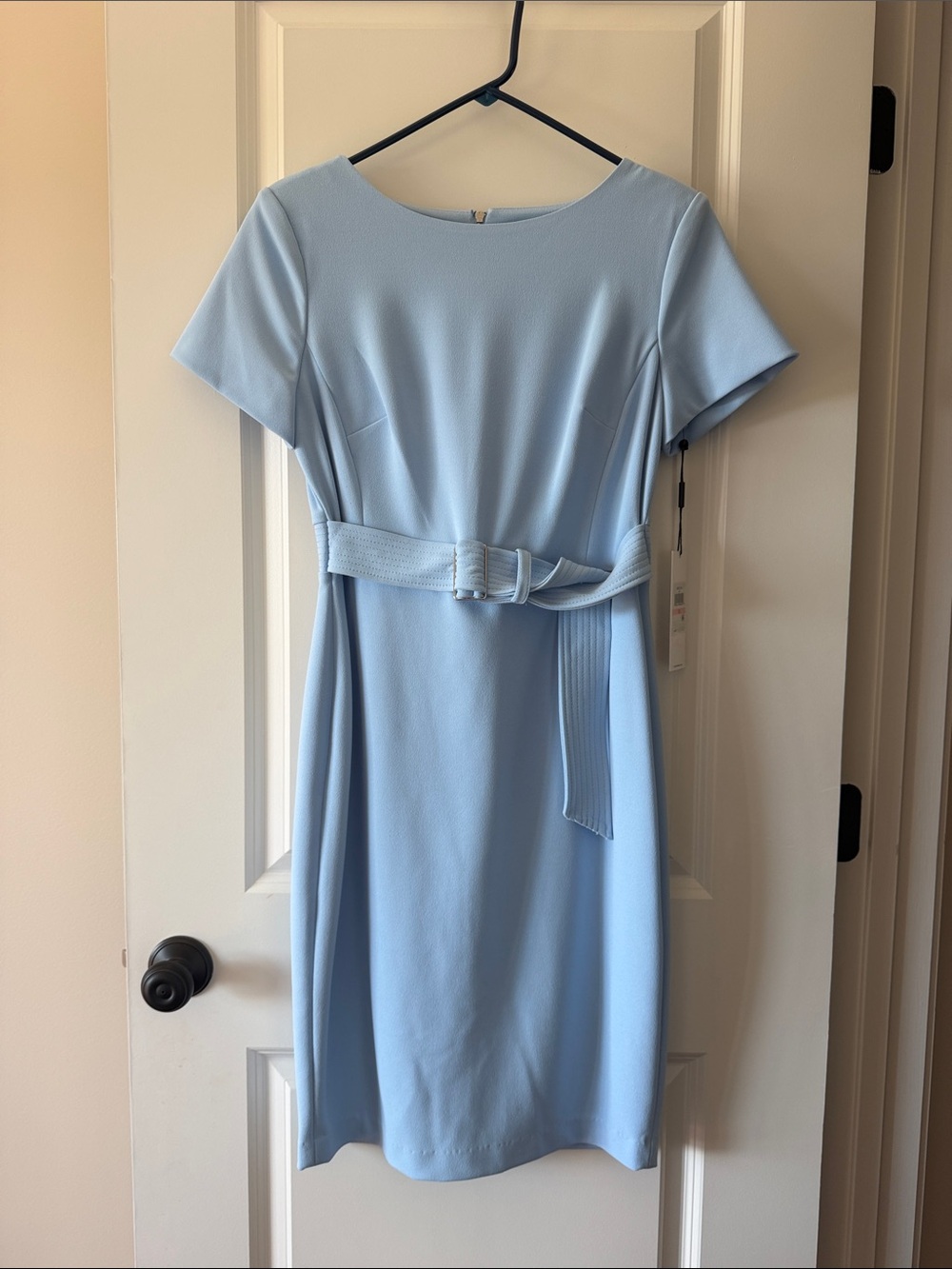 New!! Calvin Klein Pale Blue Belted Sheath Dress Size 10